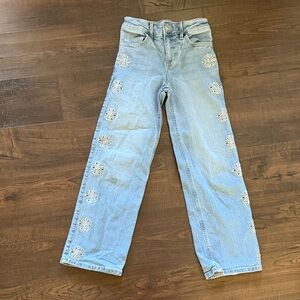 abercrombie kids Light Blue Embroidered Wide-Leg Jeans